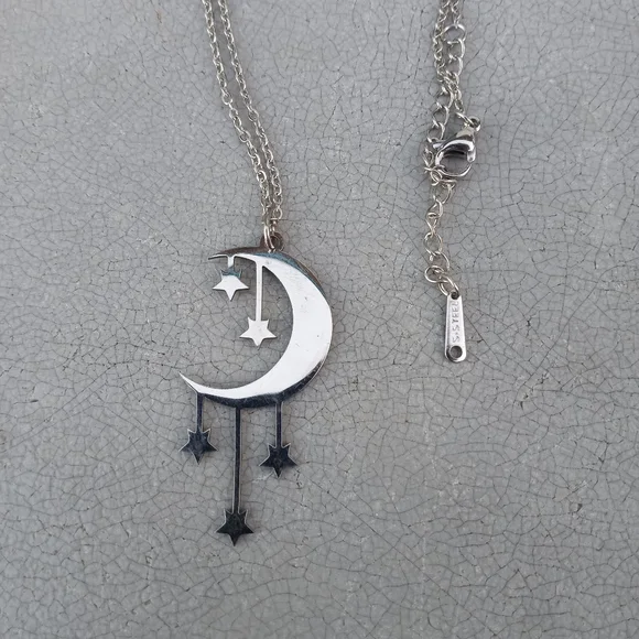 Stainless Steel Moon Star Necklace NWT - Picture 3 of 3